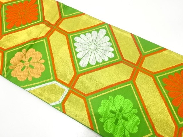 JAPANESE KIMONO / ANTIQUE FUKURO OBI / WOVEN ABSTRACT FLORAL SHIPPO